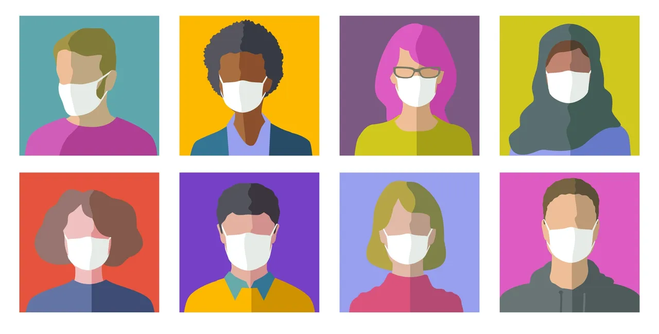 Illustrated portraits of people wearing face masks — social media in the age of COVID-19