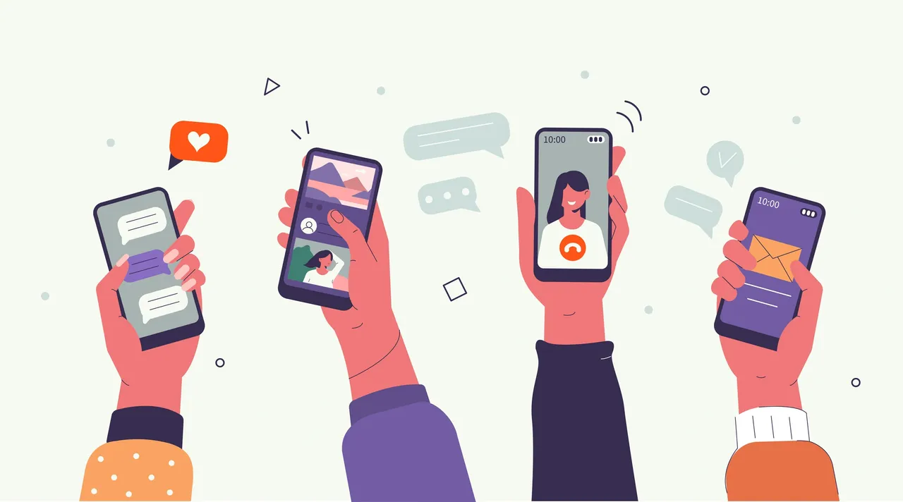 Illustration of hands holding smartphones with social media apps — 8 tips to maximize social media success